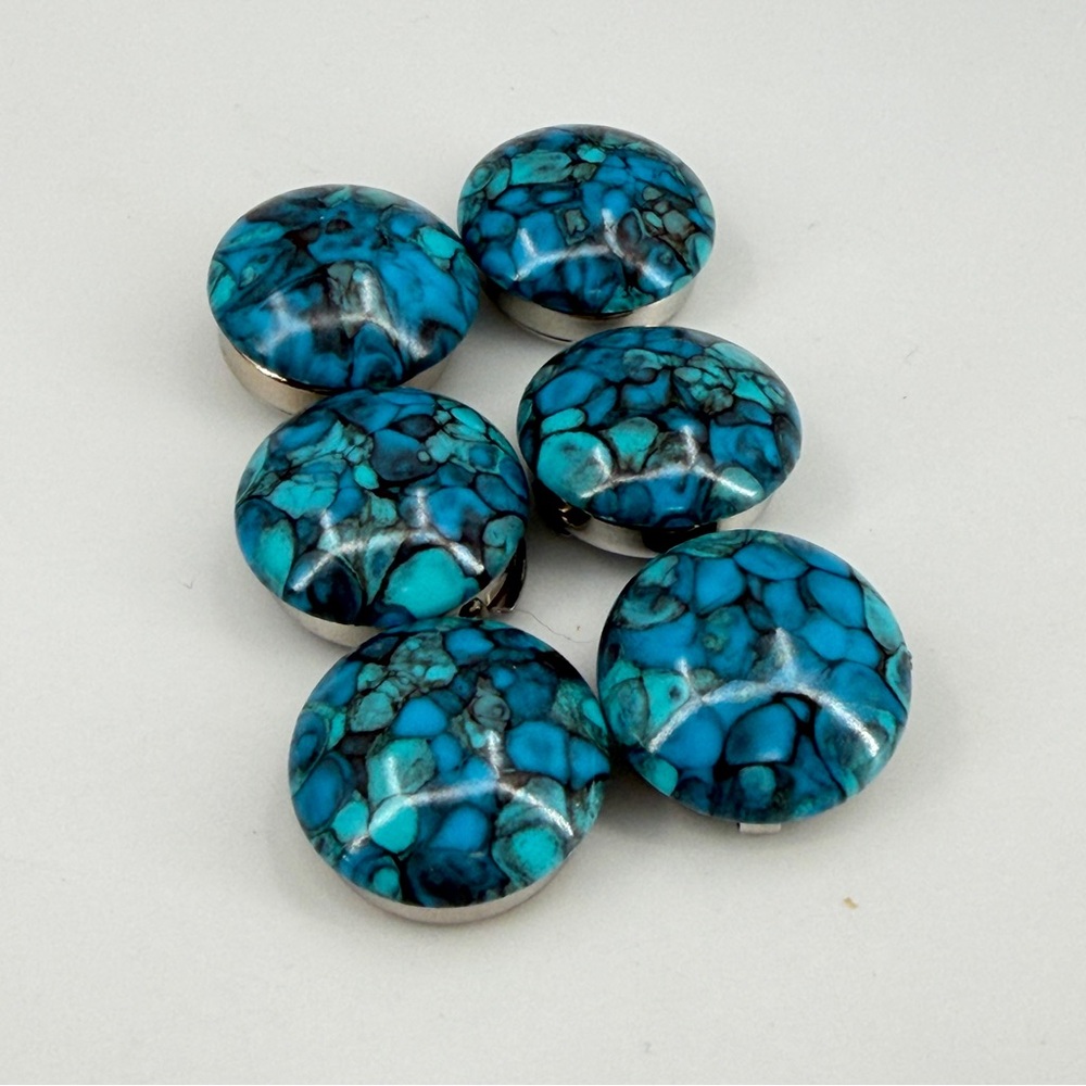 Faux Turquoise Cabochon Round Button Covers Set of 6 Cowboy Western Southwestern